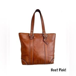 #77 COACH ~ Natural Leather Cognac Handbag w/Beige Interior & Silver Hardware